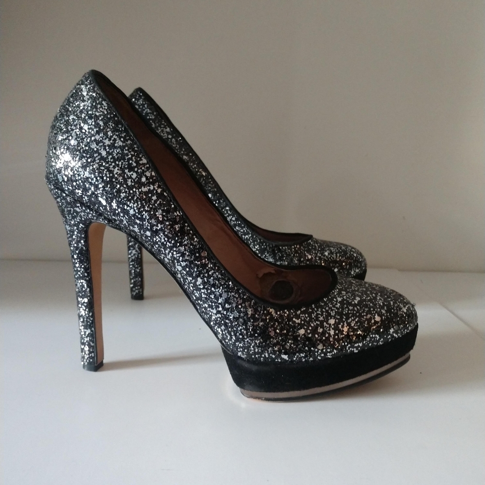 Vince Camuto Dacoma Black Silver Glitter Platform